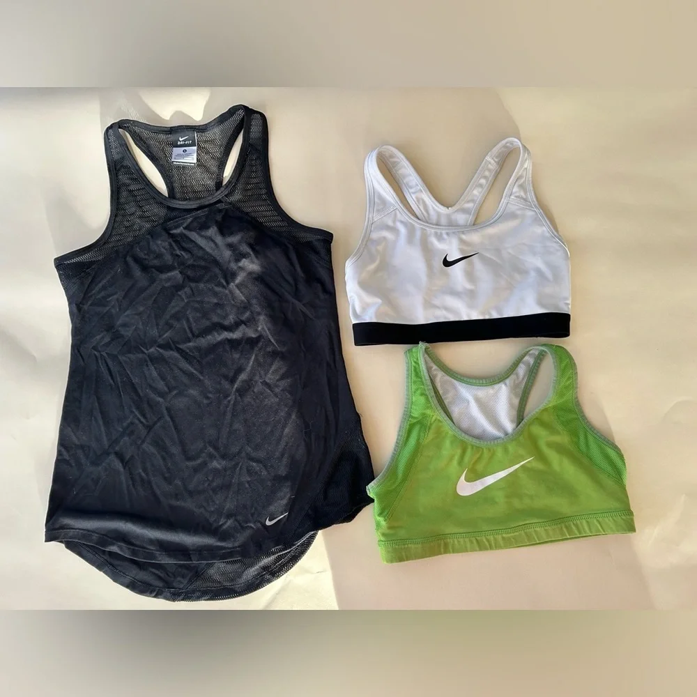 Nike Black Mesh Tank with White and Lime Green Sports Bras size S